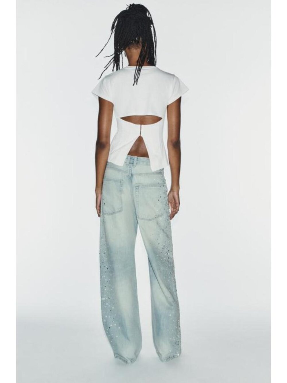 ZARA TRF RHINESTONE WIDE-LEG JEANS 8727/216/400